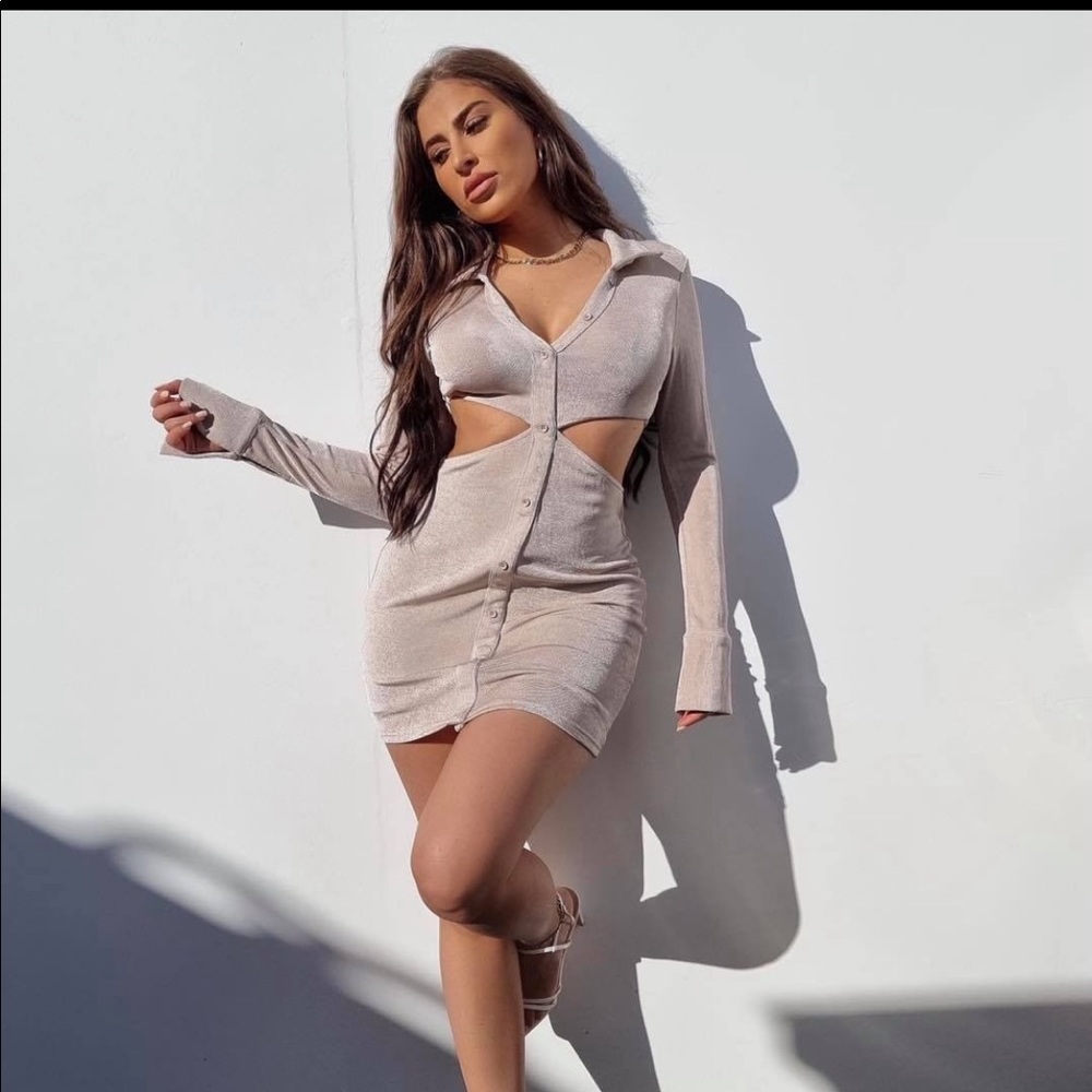 Cutout body-con shirt dress